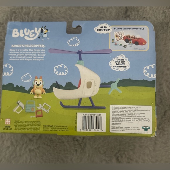Bluey & Friends BINGO'S HELICOPTER Dog Figure & Vehicle Set NEW 2023 - Picture 3 of 3